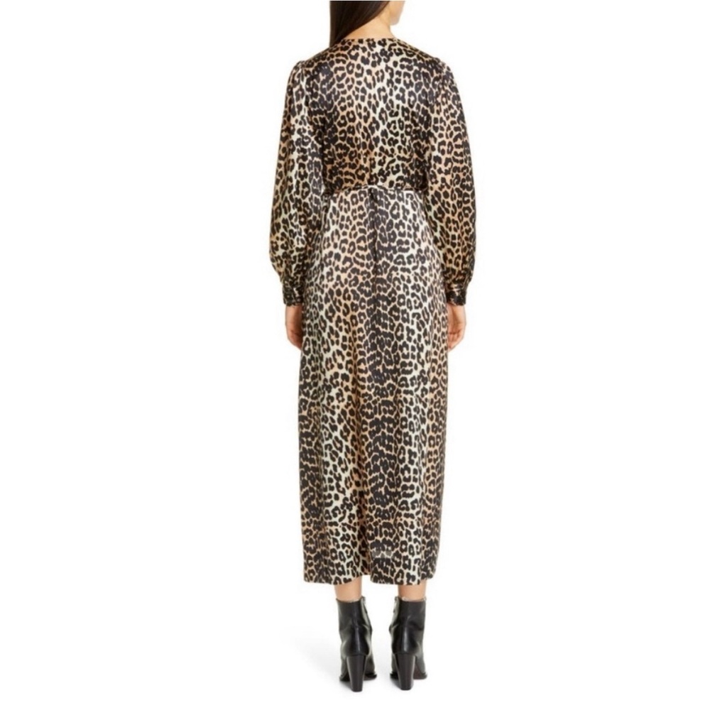 Ganni Silk Wrap Dress Leopard Print Long Sleeve Mob Wife Luxury Sz 38 = US 6 - Picture 13 of 14